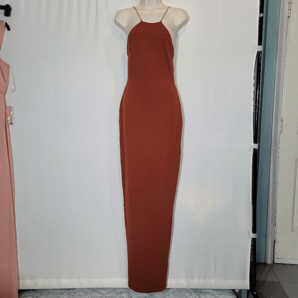 Nookie Rust Brown Lexi Chain Maxi Dress Small